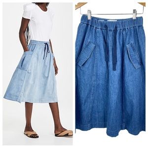 Closed A-Line Denim Chambray Skirt Small Drawstring Pockets Midi